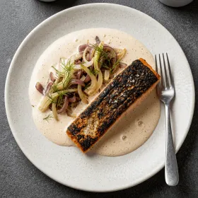 SALMON WITH FENNEL-CASSIS ESPUMA