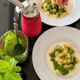 GNOCCHI WITH PESTO AND GORGONZOLA ESPUMA