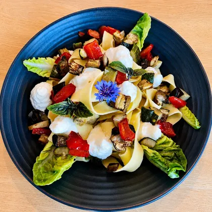 PASTA WITH ROASTED VEGETABLES AND PARMESAN ESPUMA