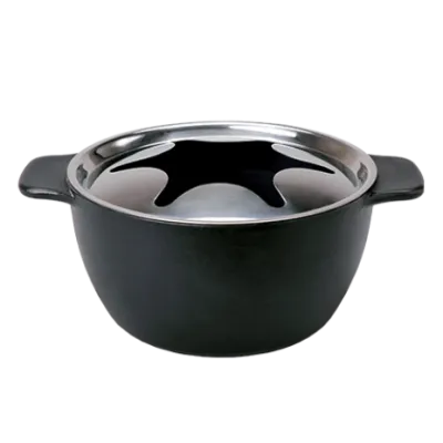 Kisag Caquelon à Fondue 1,7L 18cm Noir - Fonte Émaillée Avec Protection Anti-Éclaboussures