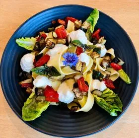 PASTA WITH ROASTED VEGETABLES AND PARMESAN ESPUMA